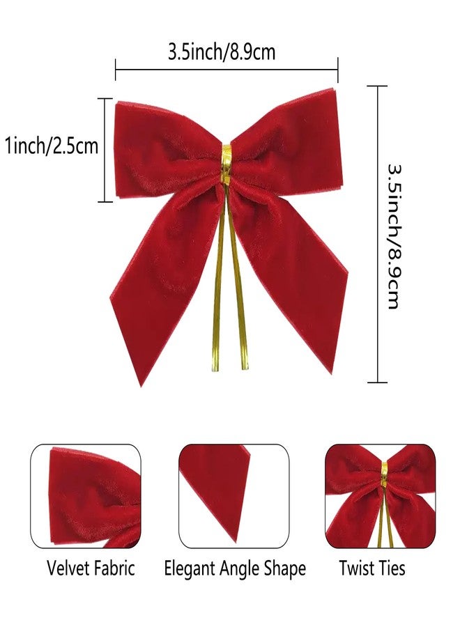 GHAMYEE 24Pcs Red Velvet Christmas Tree Bows Ornaments Vintage Velvet Ribbon Bows for Tree Garland Wreath Indoor Outdoor Christmas Decor Xmas Decorations 1" Wide, 3.5 * 3.5 inch - Image 2